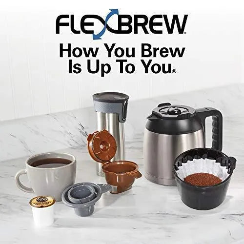 FlexBrew Thermal Coffee Maker, Single Serve & Full Pot, Compatible with K-Cup Pods or Grounds, Programmable, Black and Stainless (49966)