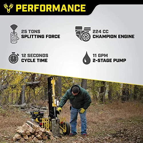Power Equipment-100251 25-Ton Horizontal/Vertical Full Beam Gas Log Splitter with Auto Return