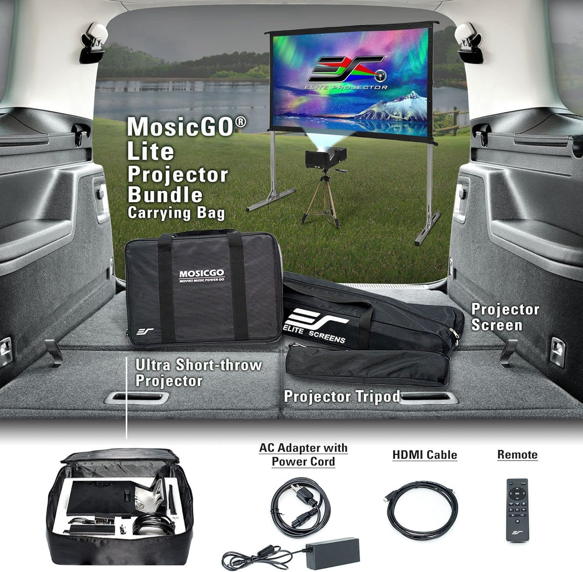 Projector ultra-short focal length portable outdoor family courtyard movie night projector, waterproof projector, 1080p resolution, 1500 lumens, supports Wireless and built-in battery, compatible with iOS TV platform