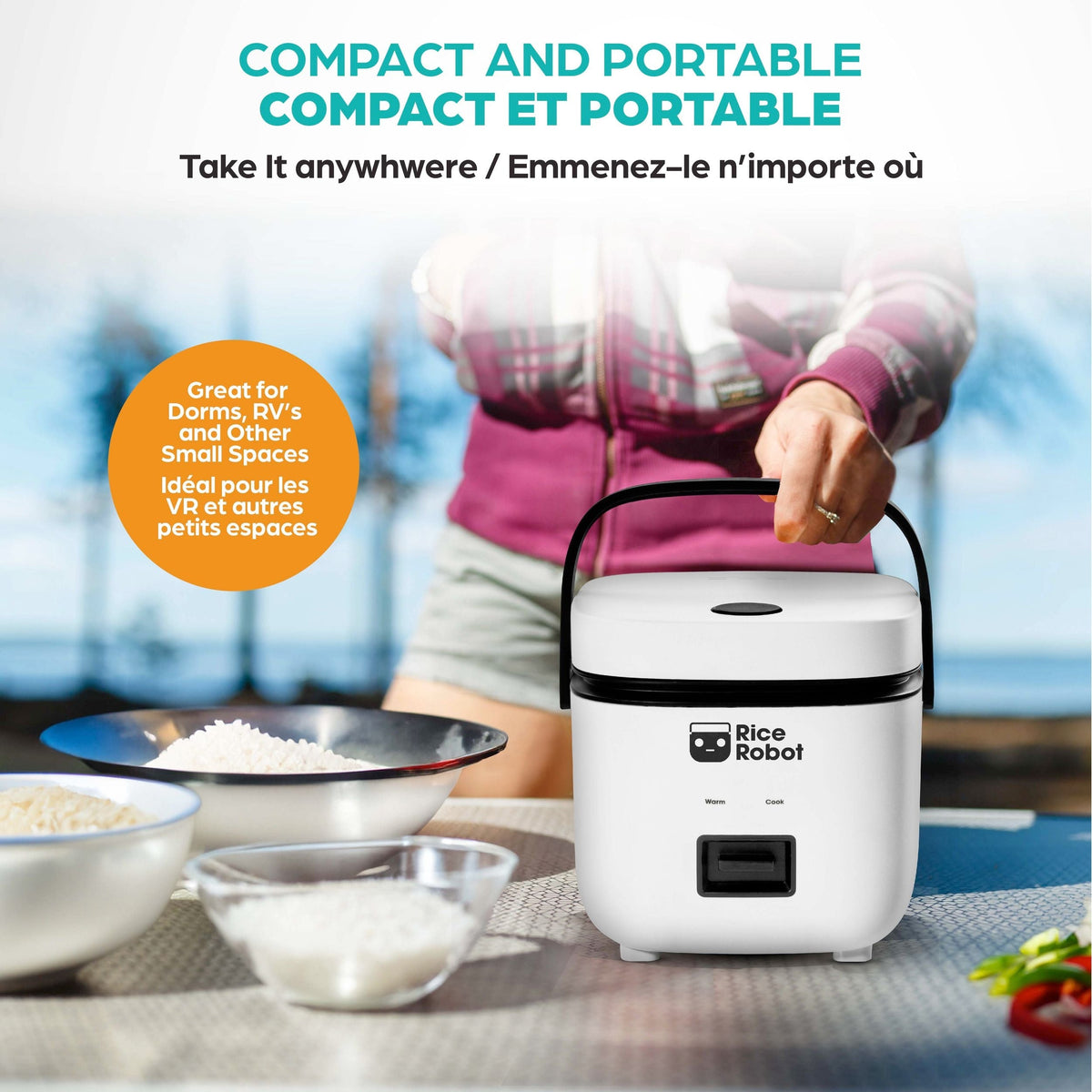 Ceramic Nonstick Rice Cooker, White, 1-qt