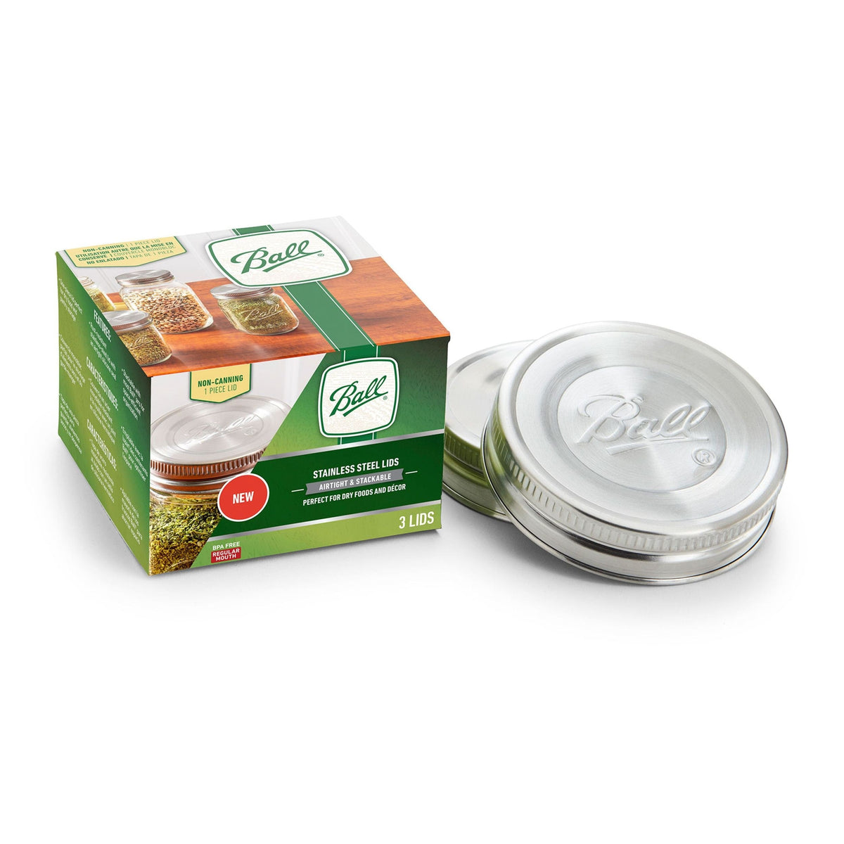 Regular Mouth Stainless Steed Lids, Rust-Resistant, 3-pk