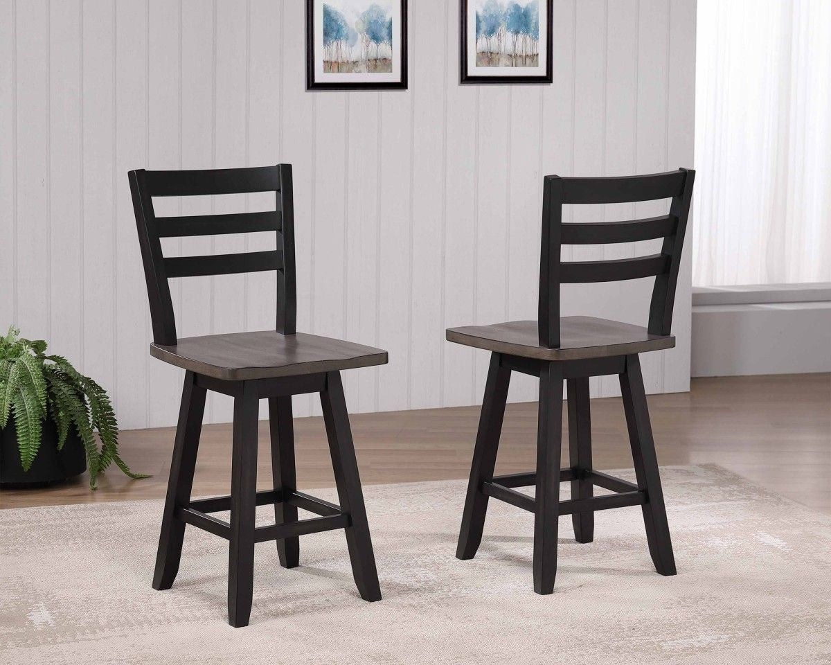 Aaron Oak/Dark Grey Swivel Counter/Bar Stool with Back Rest, 2-pc
