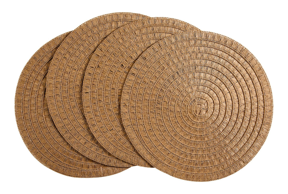 Crochet Natural Placemats, Round, Hand-woven, 4-pk