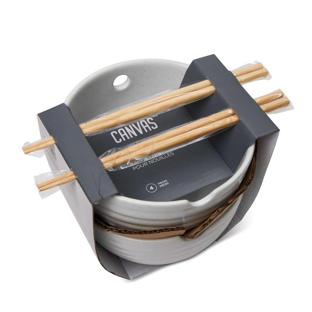 Noodle Bowl with Chopsticks Set, Serves 2, 4-pc, White