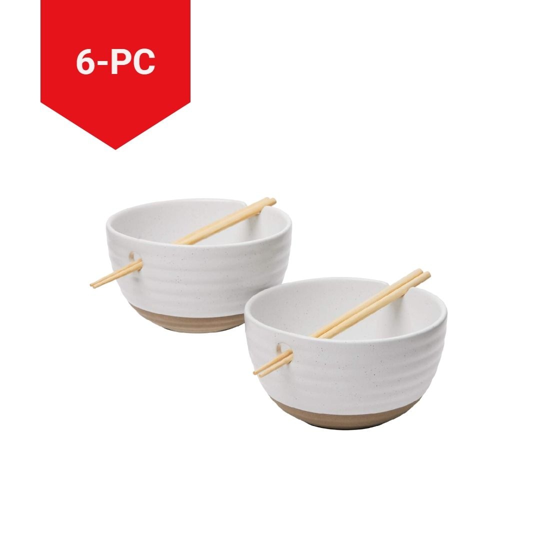 Noodle Bowl with Chopsticks Set, Serves 2, 4-pc, White