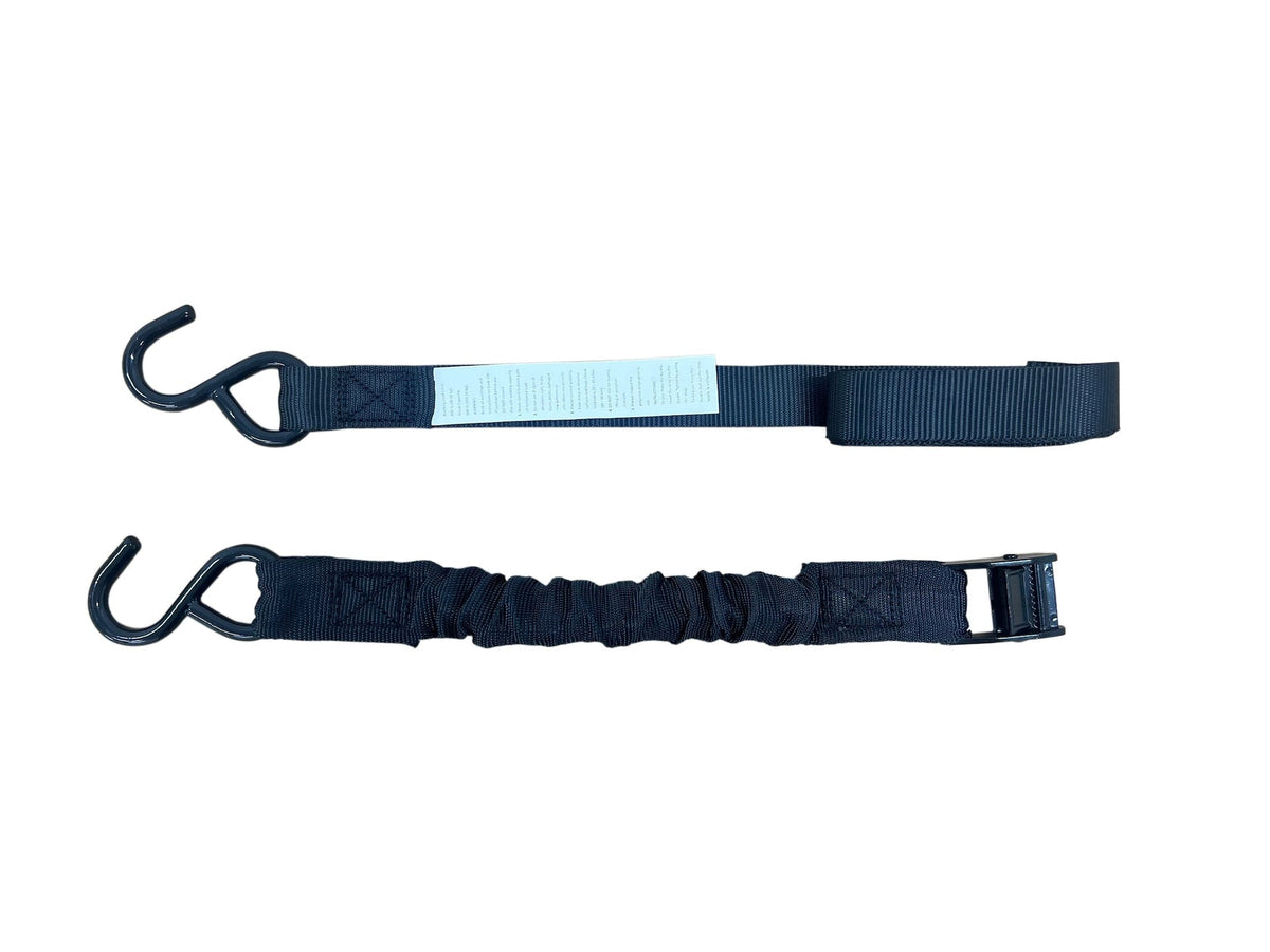 Bungee Cam-Buckle Tie-Down, 600-lb Break Strength, Black, 8-ft, 2-pk