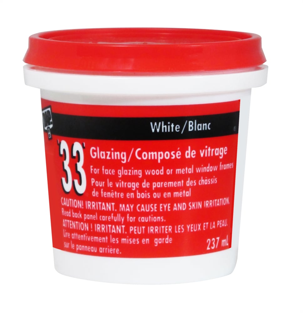 33 Glazing Putty Sealant For Wood & Metal Window Frames, Crack-Proof, White, 273-mL