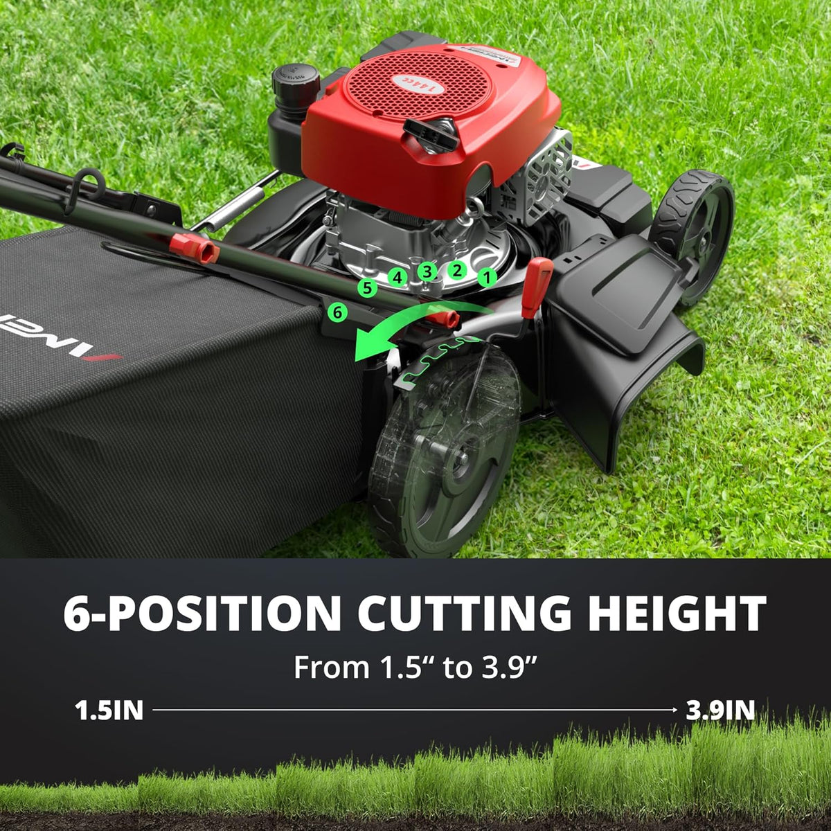 21" Steel Deck Gas Lawn Mower, Heavy-Duty 3-in-1 Push Mower, 144cc 4-Stroke Engine, 6-Position Height Adjustment, Large 1.4 Bushel Grass Catcher, Durable & Efficient for Yard & Garden