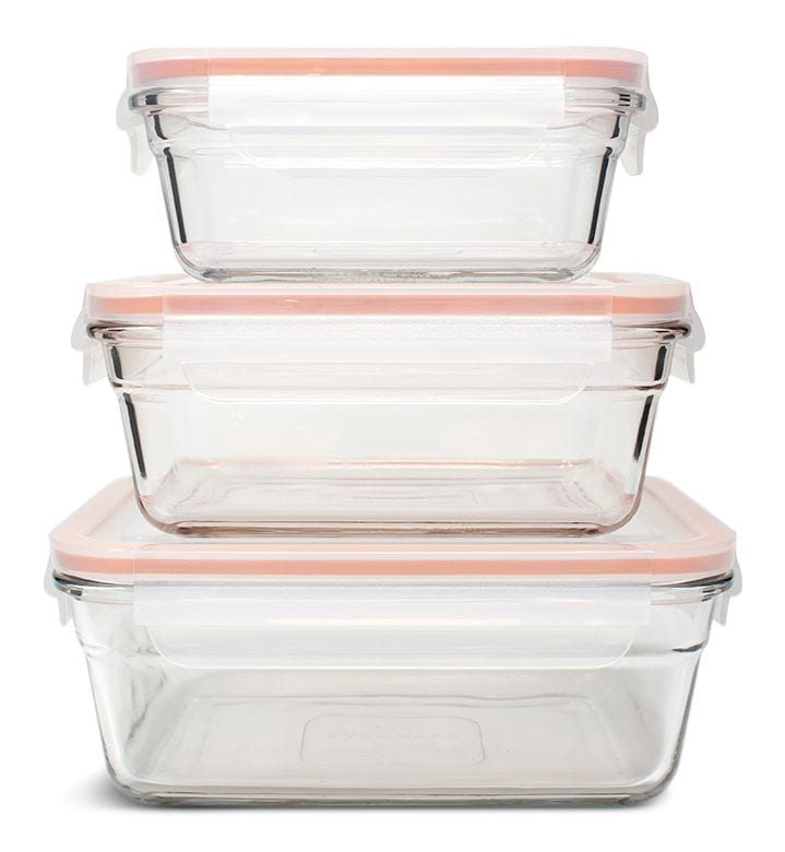 Food Storage Container and Lid Set with Airtight Seal, Rectangular, 3 Count