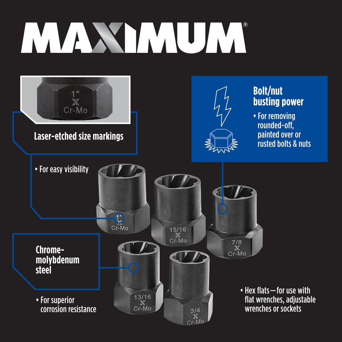 1/2-in Drive Impact Bolt & Nut Remover Set, 5-pc