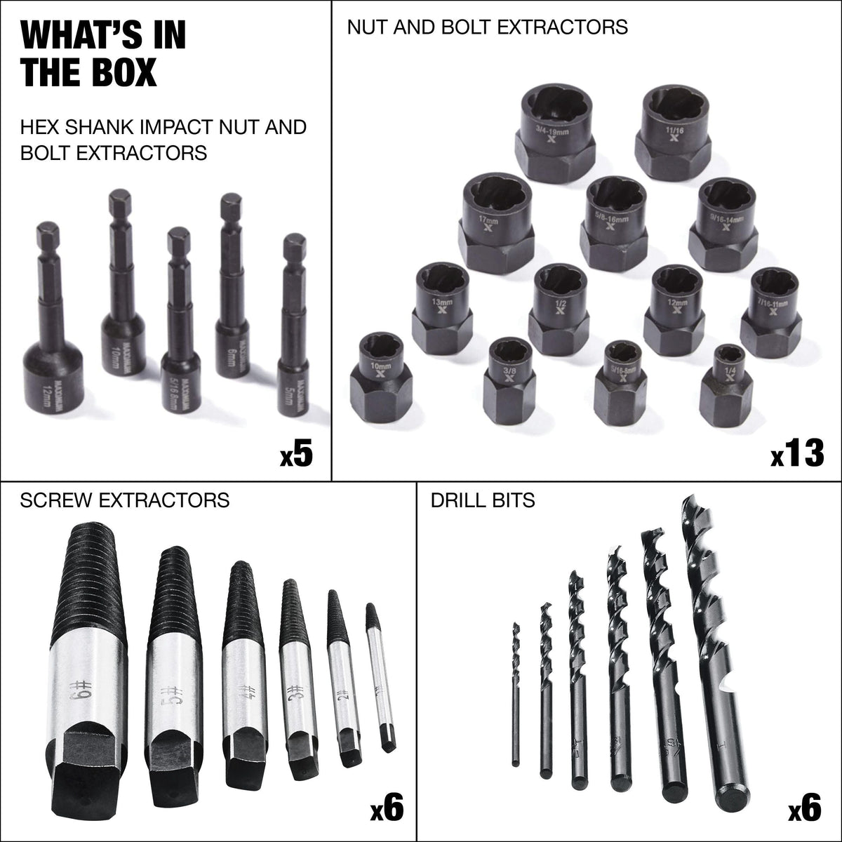 Bolt Remover Set, 30-pc, SAE/Metric