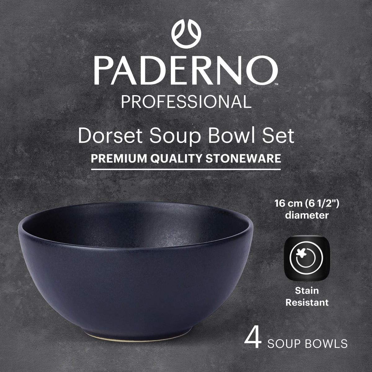 Dorset All-Purpose Stoneware Bowl, Oven Safe, 4-pk, Black Reactive