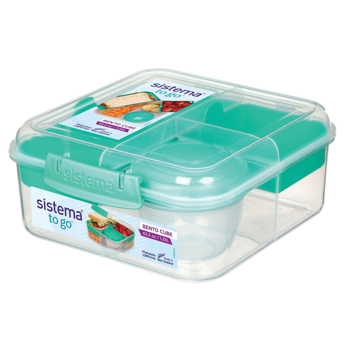 Bento Cube to Go Food Storage Container with Easy-Locking Clips, 1.25-L