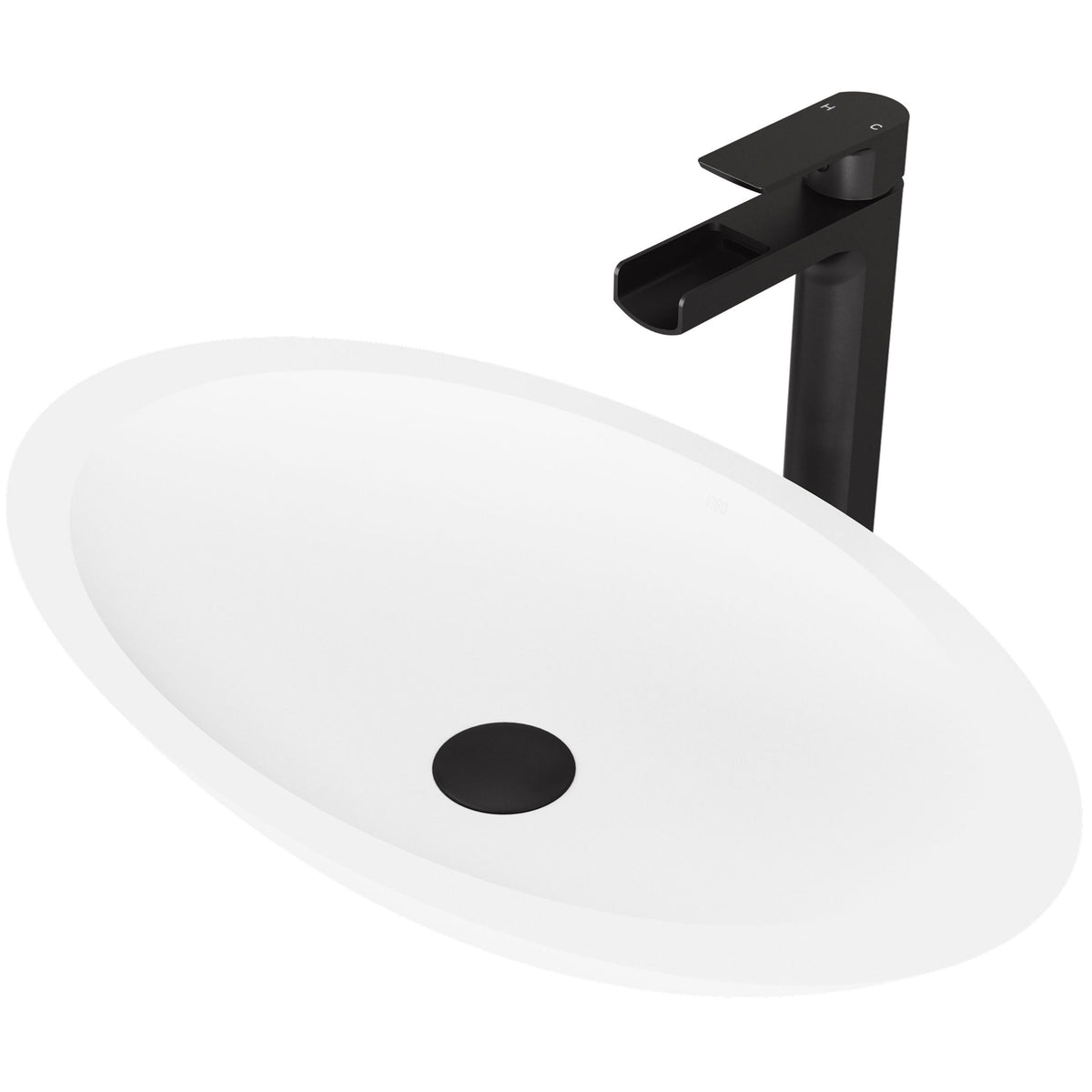 Wisteria White Bathroom Sink/Basin Set with Amada Faucet and Oval Composite Vessel