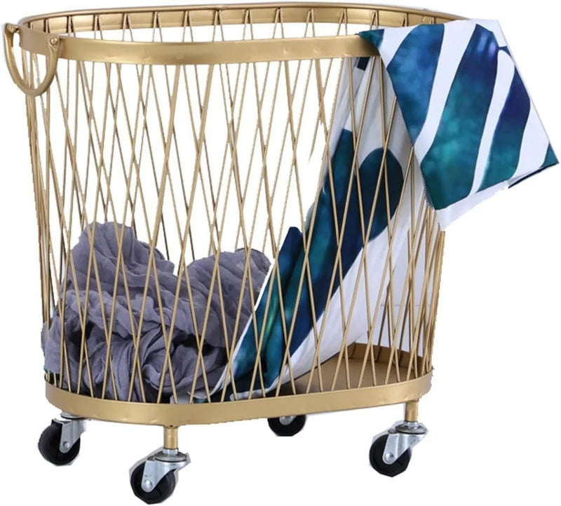 Laundry Hamper with Wheels, Round Mesh Metal Rolling Basket, Iron for Bathroom, Bedroom, Room, Toy & Clothes Storage - 45 * 42.5cm M3245
