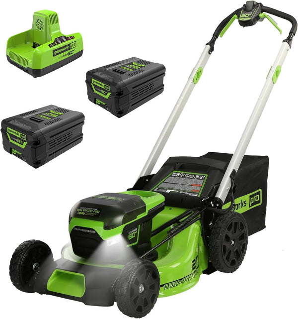 60V 21-inch self-propelled cordless lawn mower, brushless motor, LED lights, including 2 sets of 4.0 Ah batteries and a fast dual-port charger (compatible with 75 tools, running time 45 minutes) J771