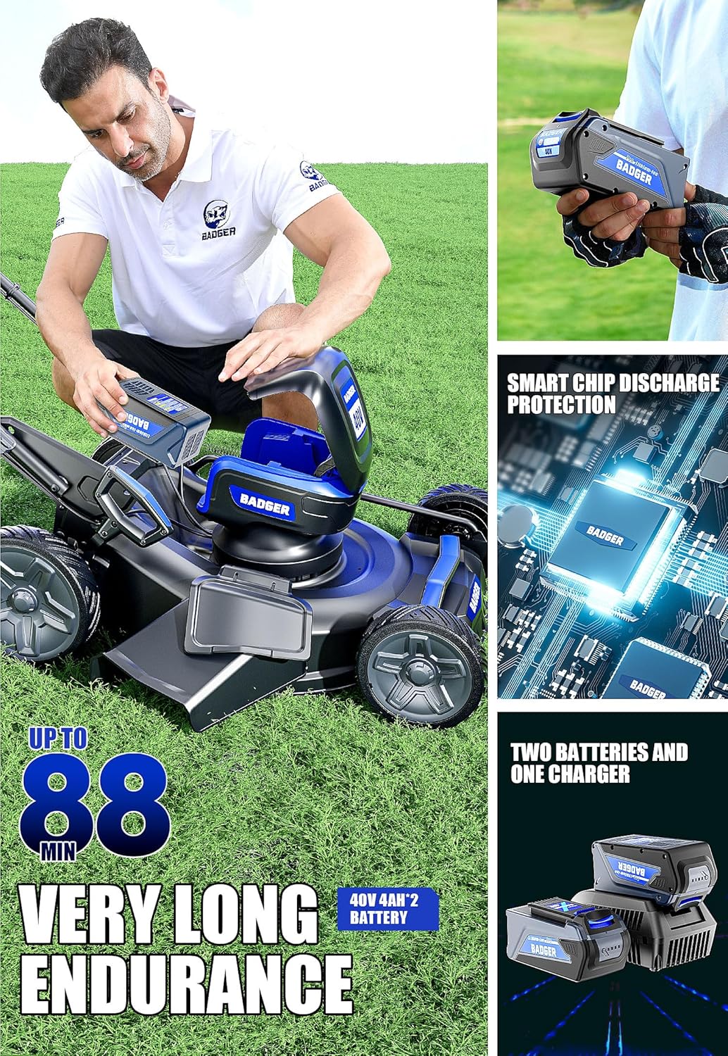 Lawn Mower 40V Brushless 18" Cordless, 5 Cutting Height Adjustments Electric Lawn Mower, Quickly Folding Within 5’s, 4.0AH Battery and Super Charger Included.