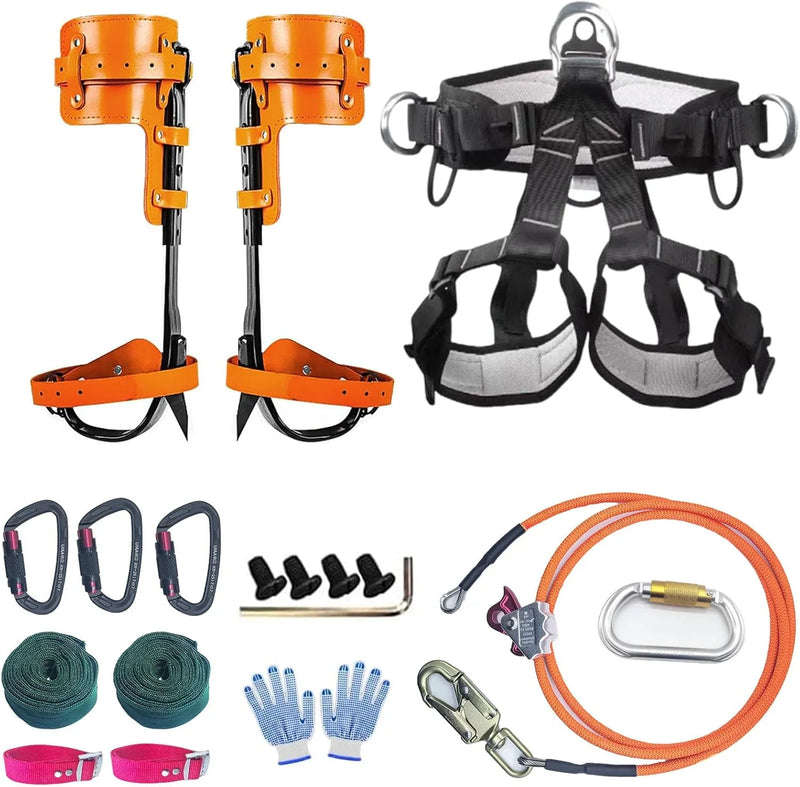 Tree Climbing Gear, Tree Climbing Spikes，with Adjustable Climbing Straps and Steel Core Flip Line Arborist Equipment for Climbers, Hunting, Fruit Picking ，Logging, Climbing Etc V7507