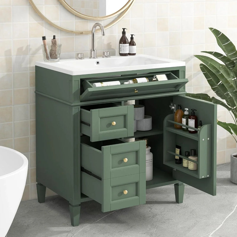 36" Bathroom Vanity with Single Sink Combo, Modern Undermount Bathroom Sink Cabinet with 2 Drawers and a Tip-Out Drawer, Freestanding Bathroom Vanities, Soft Closing, Solid Wood Frame F2526
