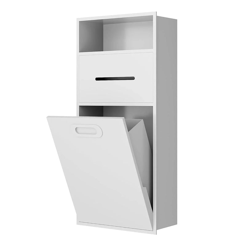 6.2 Gallon Bathroom Trash Can Tilt Out Trash Bin Cabinet, Hidden Trash Can Cabinet Recessed Wall Mounted Stainless Steel with Toilet Paper Holder for Bathroom/Bedroom/Office/Kitchen, Black D567