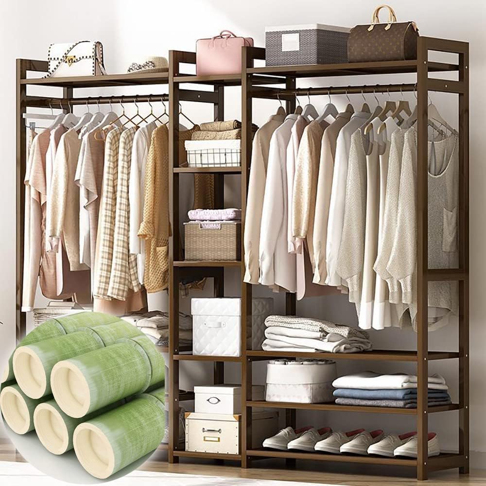 Floor-Standing Solid Wood Rotating Coat Rack，Portable Bamboo Clothes Rack - Versatile Closet Organizer with Storage Shelves and Compartments for Bedroom, Entryway, or Living Room - Stylish a
