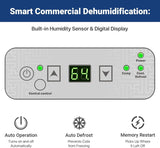 Galon dehumidifier, a drain-equipped basement dehumidifier for commercial, garage, and kitchen use, compact design, automatic defrosting, memory start function, suitable for 1200 square feet of space.