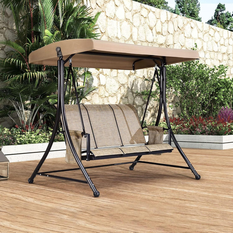 3 luxurious outdoor deck swings, with a weather-resistant steel frame, adjustable tilted canopy, brown model Q3071