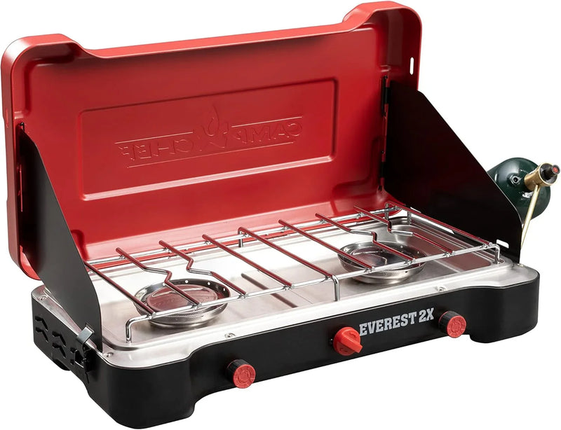 Mountain Series Everest 2X - High Output Two-Burner Camp Stove - Lid Doubles as Windscreen - Portable Cooking Stove - For Outdoor Cooking - 20,000 BTU Burners - 215 Sq In Cooking Area K7446