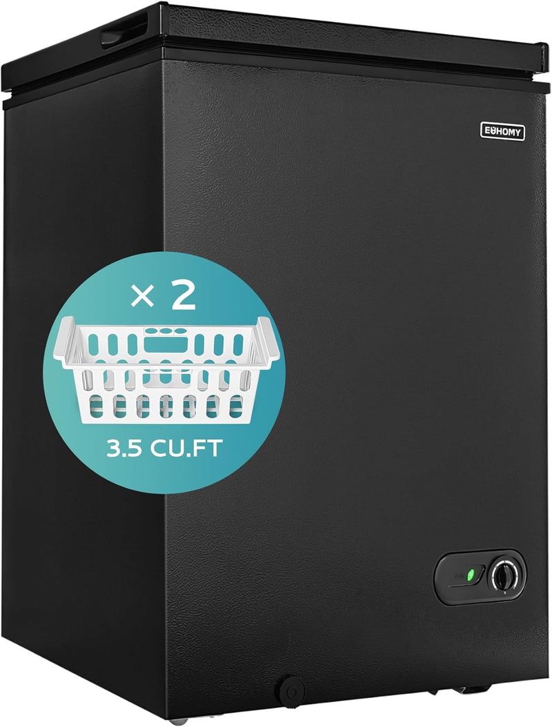3.5 Cu.Ft Chest Freezer with Removable Basket, Small Deep Freezer Adjustable 7 Thermostat, Quiet Mini Freezer Free-Standing Top Door, Energy Saving for Apartment/Garage/Basement/Dorm/Home,Black B4453