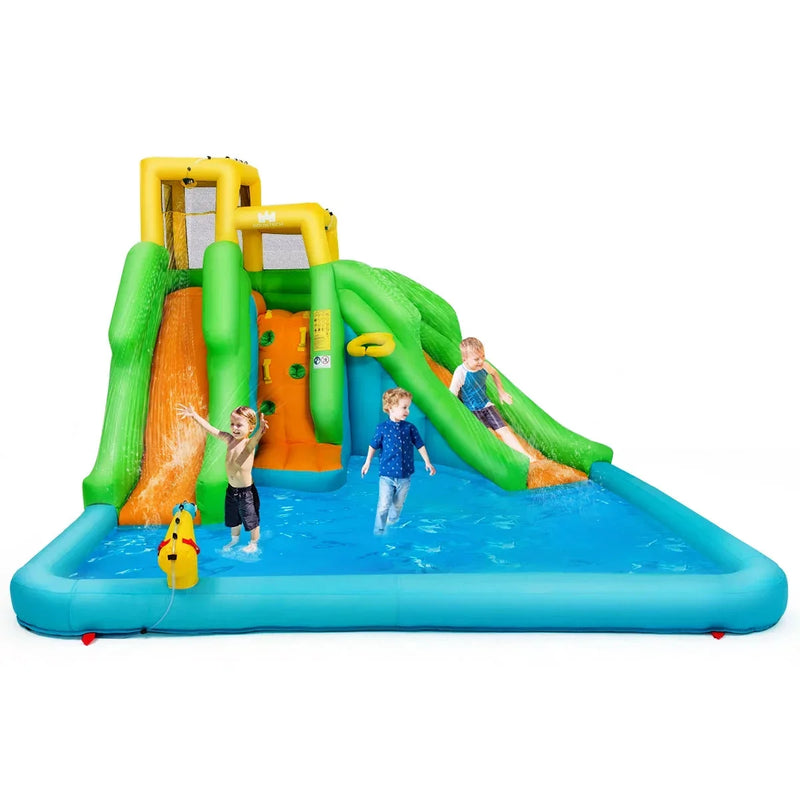 Inflatable Water Park Bounce House w/Climbing Wall Two Slides and Splash Pool T276