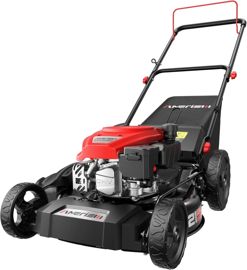 21" Steel Deck Gas Lawn Mower, Heavy-Duty 3-in-1 Push Mower, 144cc 4-Stroke Engine, 6-Position Height Adjustment, Large 1.4 Bushel Grass Catcher, Durable & Efficient for Yard & Garden Z5744