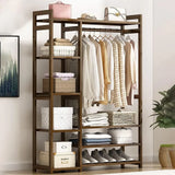 Floor-Standing Solid Wood Rotating Coat Rack，Portable Bamboo Clothes Rack - Versatile Closet Organizer with Storage Shelves and Compartments for Bedroom, Entryway, or Living Room - Stylish a