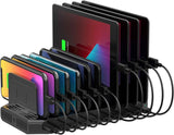 A charging interface station with 10 USB fast charging ports and adjustable partitions, suitable for charging multiple devices such as iPads, iPhones, tablets and mobile phones - 5-piece set, black