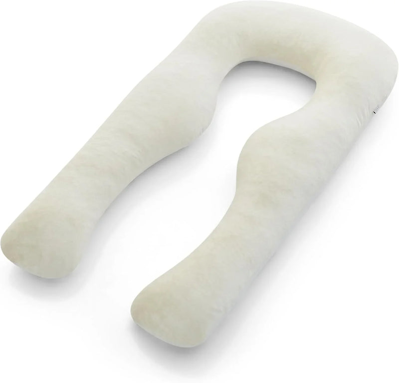 Body Pillow | Elegant U-shaped Pregnancy Pillow - Organic Bamboo Fiber Cotton - Crushed Cooling Gel Filling - Ergonomic Design - Dual-Sided Use - Washable E6393
