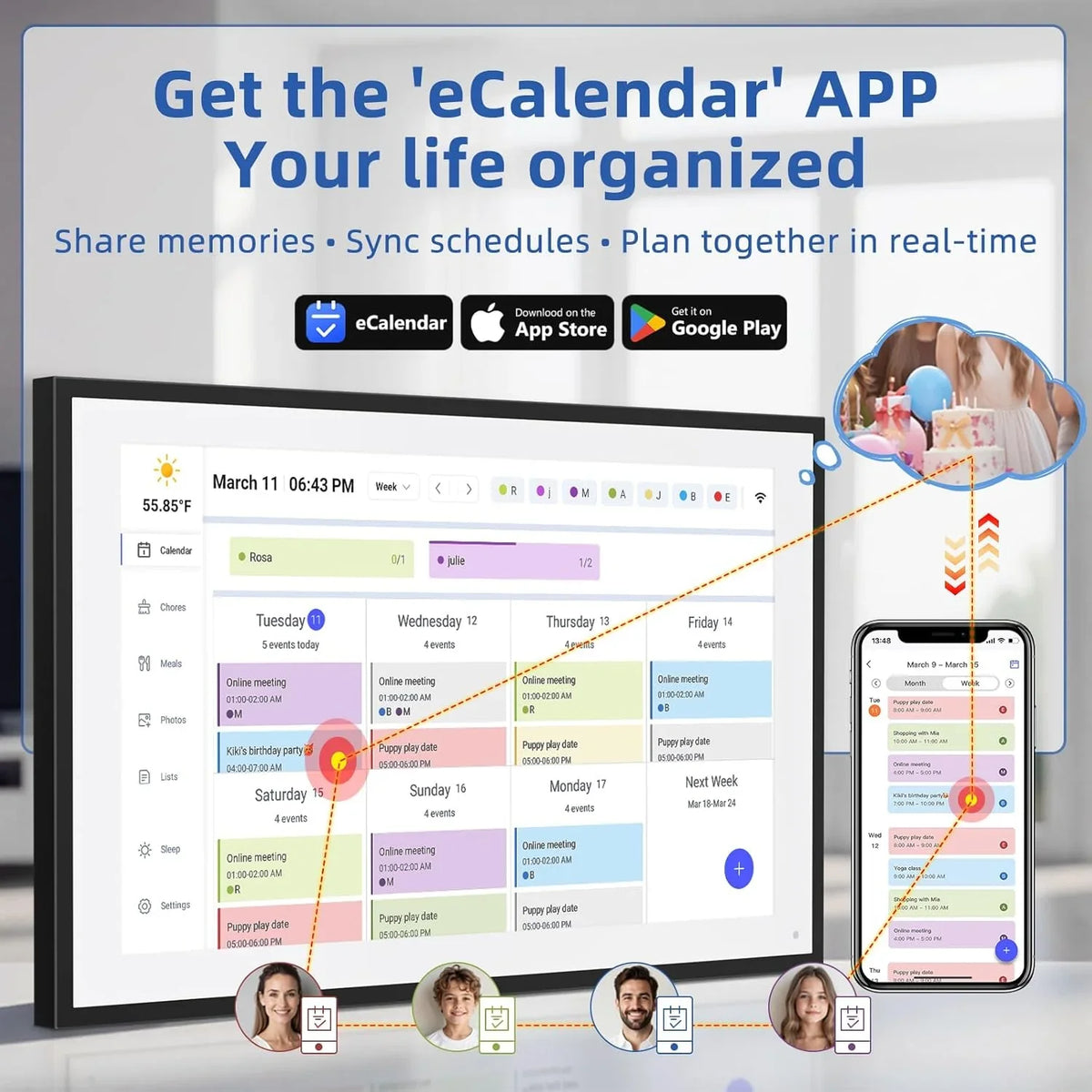 21.5 Inch Digital Calendar, Electronic Chore Chart, Smart Weekly and Monthly Planner 1920 * 1080P IPS Touchscreen Wall and Desk Calendar for Family Schedules, White