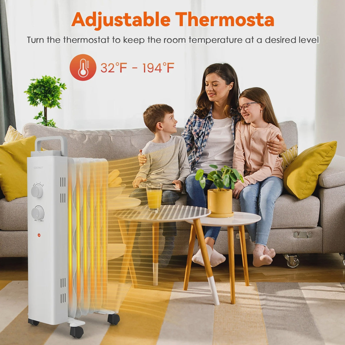 1500W Oil Filled Space Heater Electric Oil Radiant Heater w/ Safety Protection