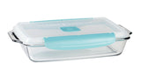 Rectangular Glass Bakeware Container with TrueLock Vented Locking Lid, 3-qt