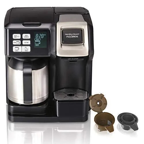 FlexBrew Thermal Coffee Maker, Single Serve & Full Pot, Compatible with K-Cup Pods or Grounds, Programmable, Black and Stainless (49966) A6531