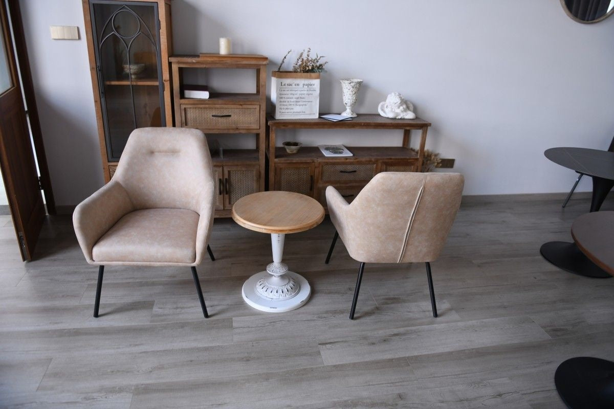 Vintage Beige Tufted Fabric Upholstered Dining Chair