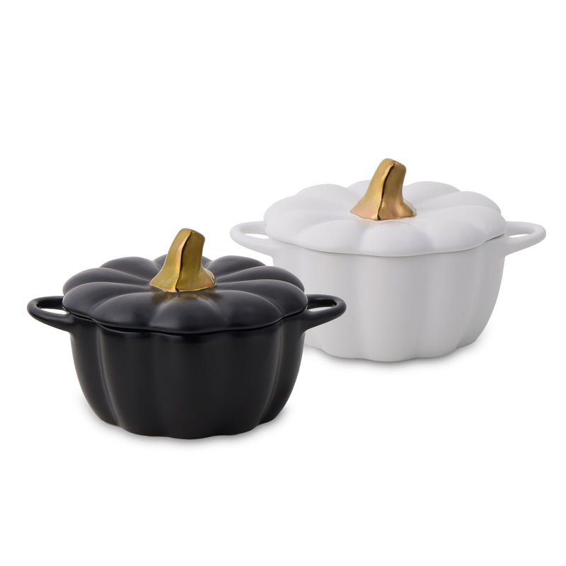 320-mL Black/White Ceramic Pumpkin Cocotte, 2-pk F7028