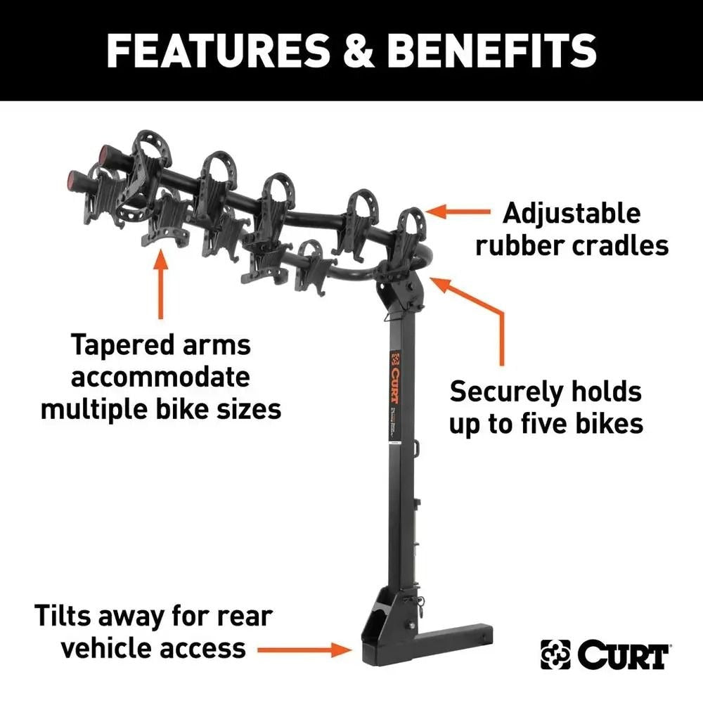 18065 Premium 5-Bike Two Arm Hitch Mount Bike Rack, Fits 2-in Receiver, Black