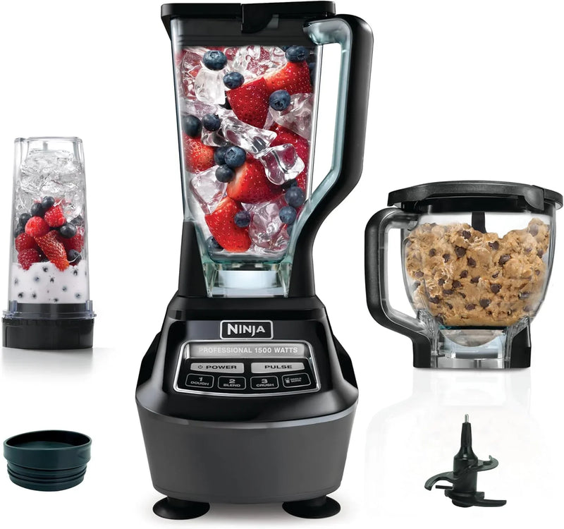 Blender, Mega Kitchen System, 1500W, 4 Functions for Smoothies, Processing, Dough, Drinks & More, with 72 Blender Pitcher, 64 Processor Bowl, 2 Nutri Cups Lids, Black, BL770 Q2019