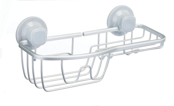 Aluminum Rust-Resistant Suction Basket Shower Caddy with Hook, 3-in x 11-in x 5-in G1004