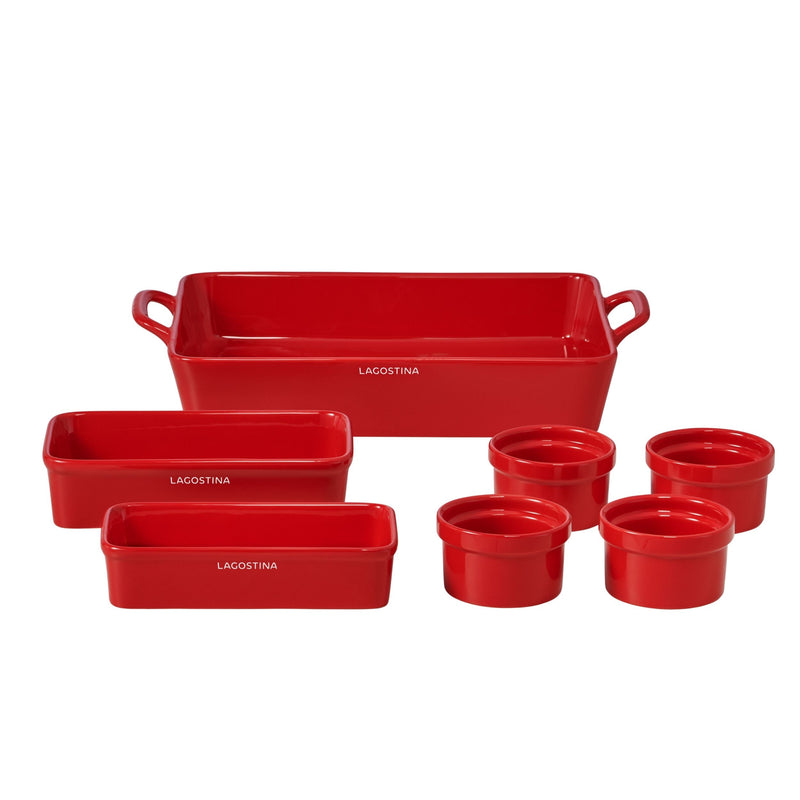 Stackable Red Ceramic Bakeware Set with Handles, 7-pc T9636