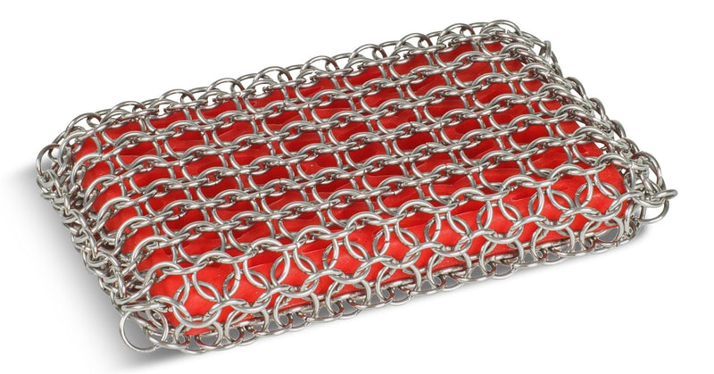 Dishwasher-Safe Cast Iron Scrubbing Pad, Red B3554