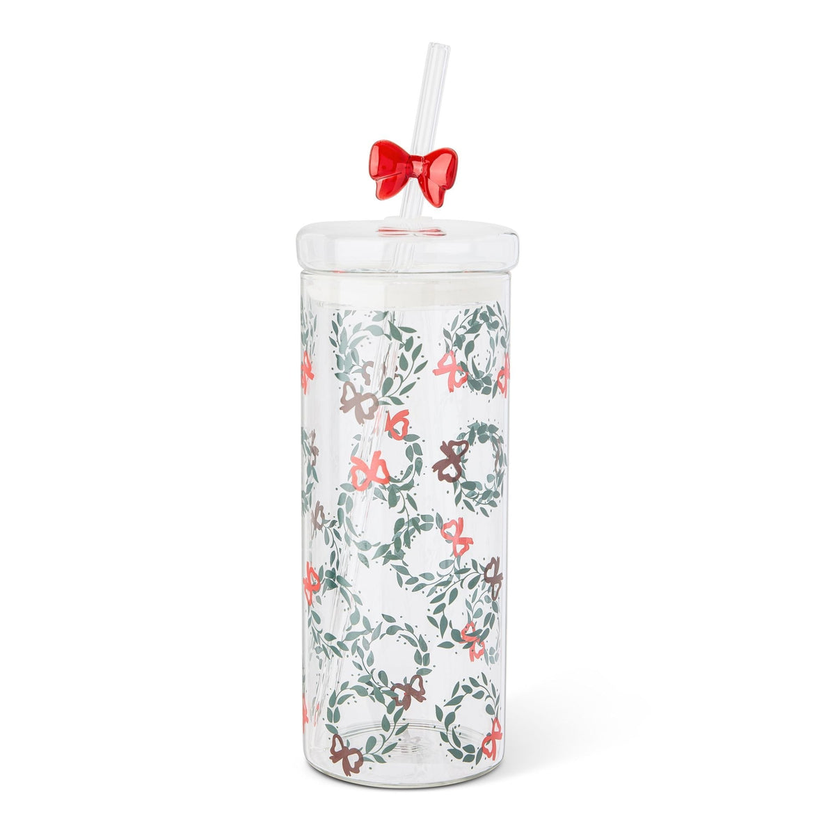22-oz Printed Glass Tumbler with Bow Charm Straw