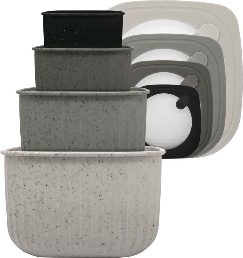 Square Bowl Food Storage Container Set with Lid, Grey, 4-pc U5753