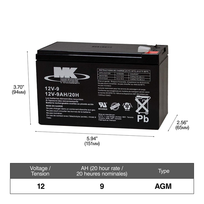12-Volt 9 Ah SLA Battery, F2 Terminal T3794