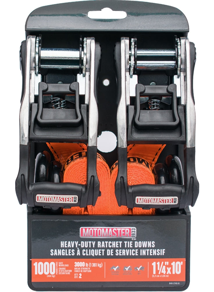 3,000-lb Heavy-Duty Ratchet Tie Down Straps, with Power Grip Padded Handles, 1.25-in x 10-ft, 2-pk