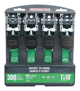 900-lb Ratchet Tie-Down Straps, Non-Padded, 1-in x 10-ft, 4-pk